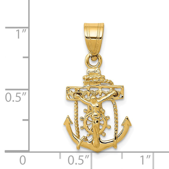 Million Charms 14K Yellow Gold Themed Mariners Relgious Cross Pendant