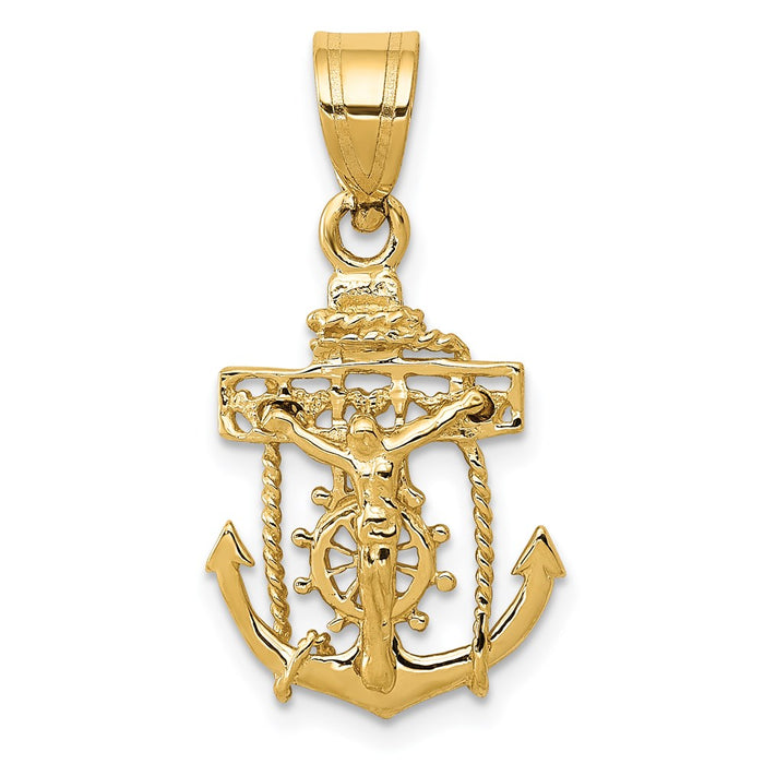 Million Charms 14K Yellow Gold Themed Mariners Relgious Cross Pendant