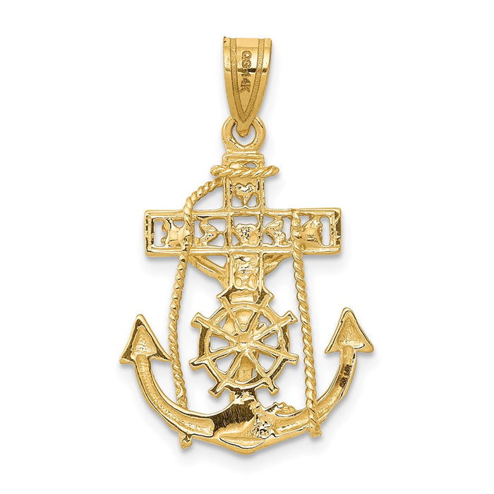 Million Charms 14K Yellow Gold Themed Mariners Relgious Cross Pendant