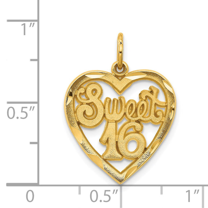 Million Charms 14K Yellow Gold Themed Sweet 16 Birthday In A Heart Charm