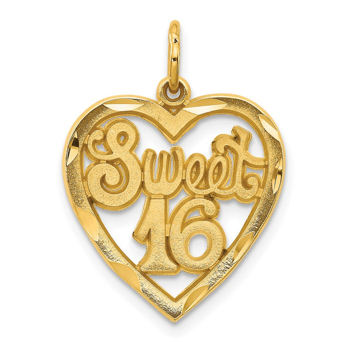 Million Charms 14K Yellow Gold Themed Sweet 16 Birthday In A Heart Charm