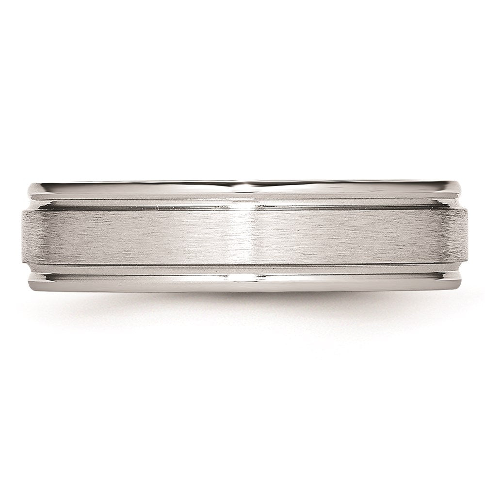 Unisex Fashion Jewelry, Chisel Brand Cobalt Satin and Polished Ridged Edge 6mm Ring Band