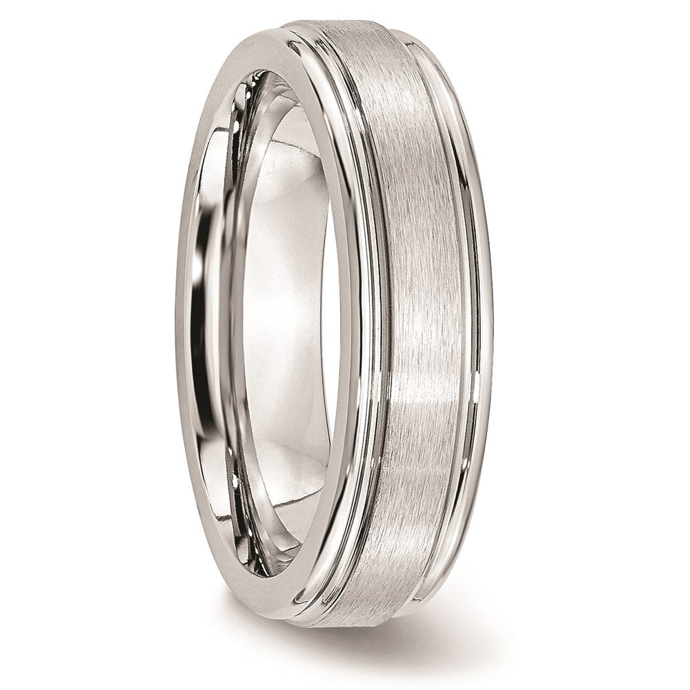 Unisex Fashion Jewelry, Chisel Brand Cobalt Satin and Polished Ridged Edge 6mm Ring Band