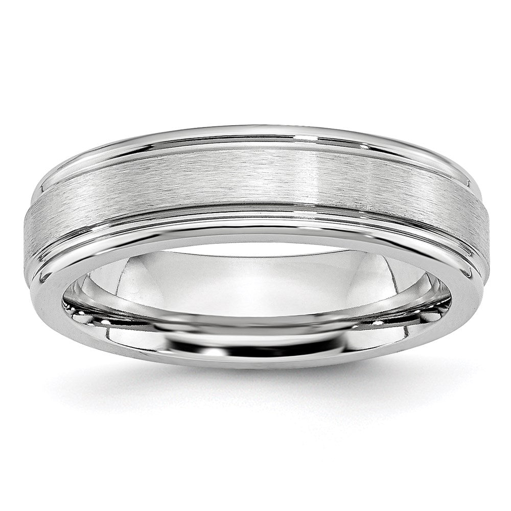Unisex Fashion Jewelry, Chisel Brand Cobalt Satin and Polished Ridged Edge 6mm Ring Band