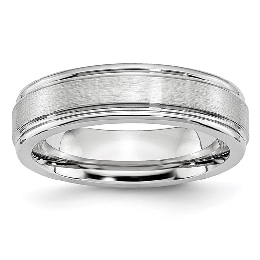 Unisex Fashion Jewelry, Chisel Brand Cobalt Satin and Polished Ridged Edge 6mm Ring Band
