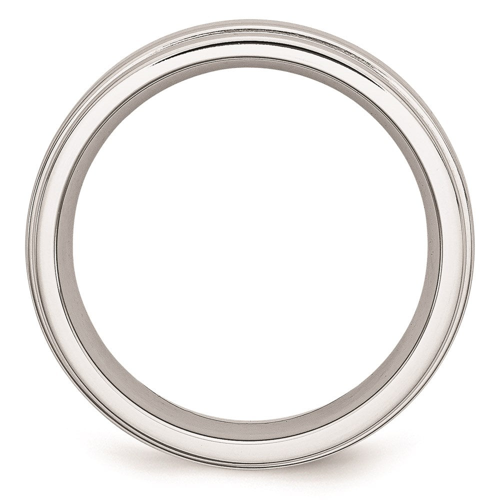 Unisex Fashion Jewelry, Chisel Brand Cobalt Satin and Polished Ridged Edge 7mm Ring Band