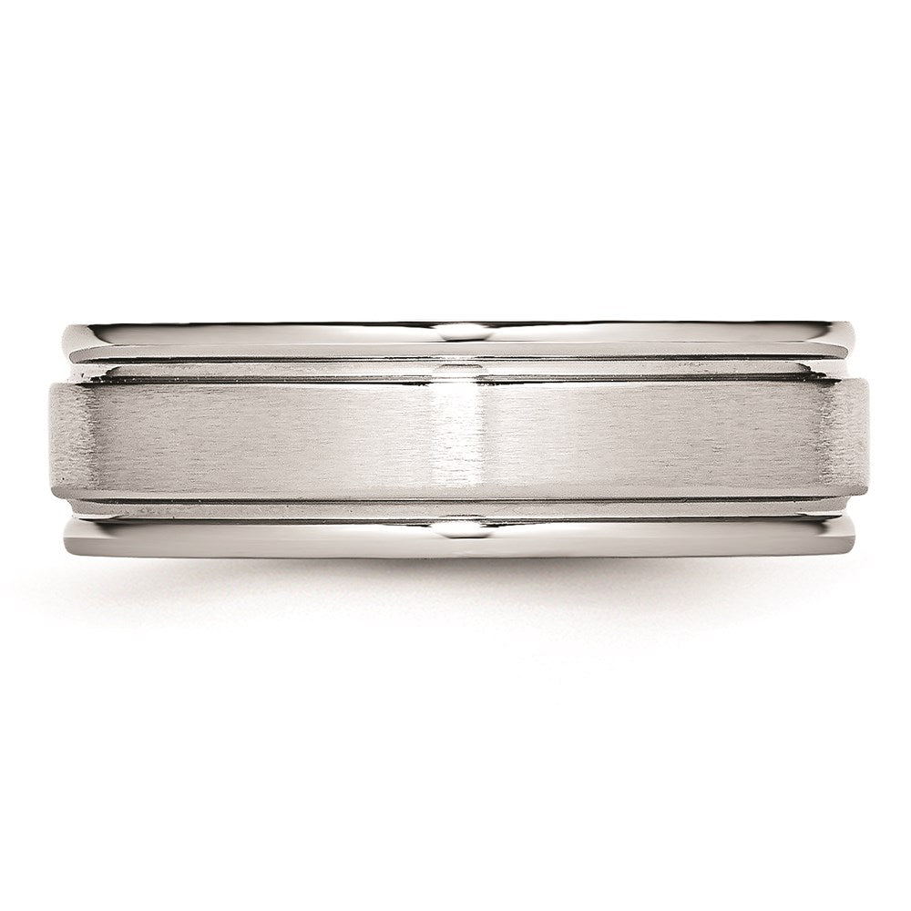 Unisex Fashion Jewelry, Chisel Brand Cobalt Satin and Polished Ridged Edge 7mm Ring Band