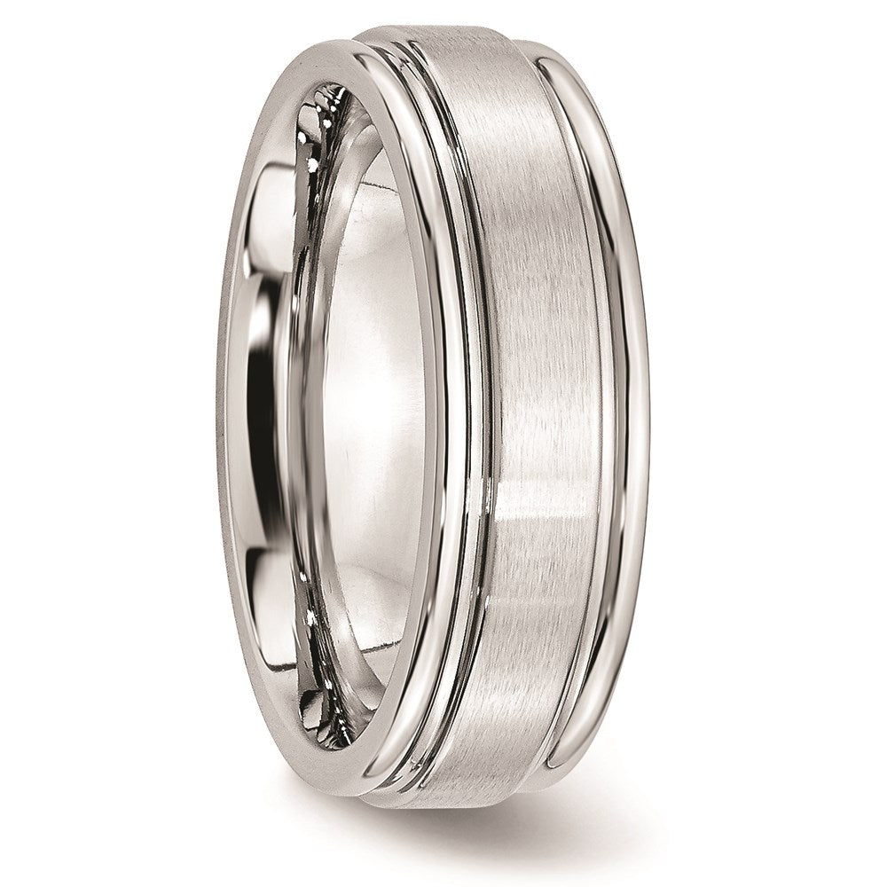 Unisex Fashion Jewelry, Chisel Brand Cobalt Satin and Polished Ridged Edge 7mm Ring Band