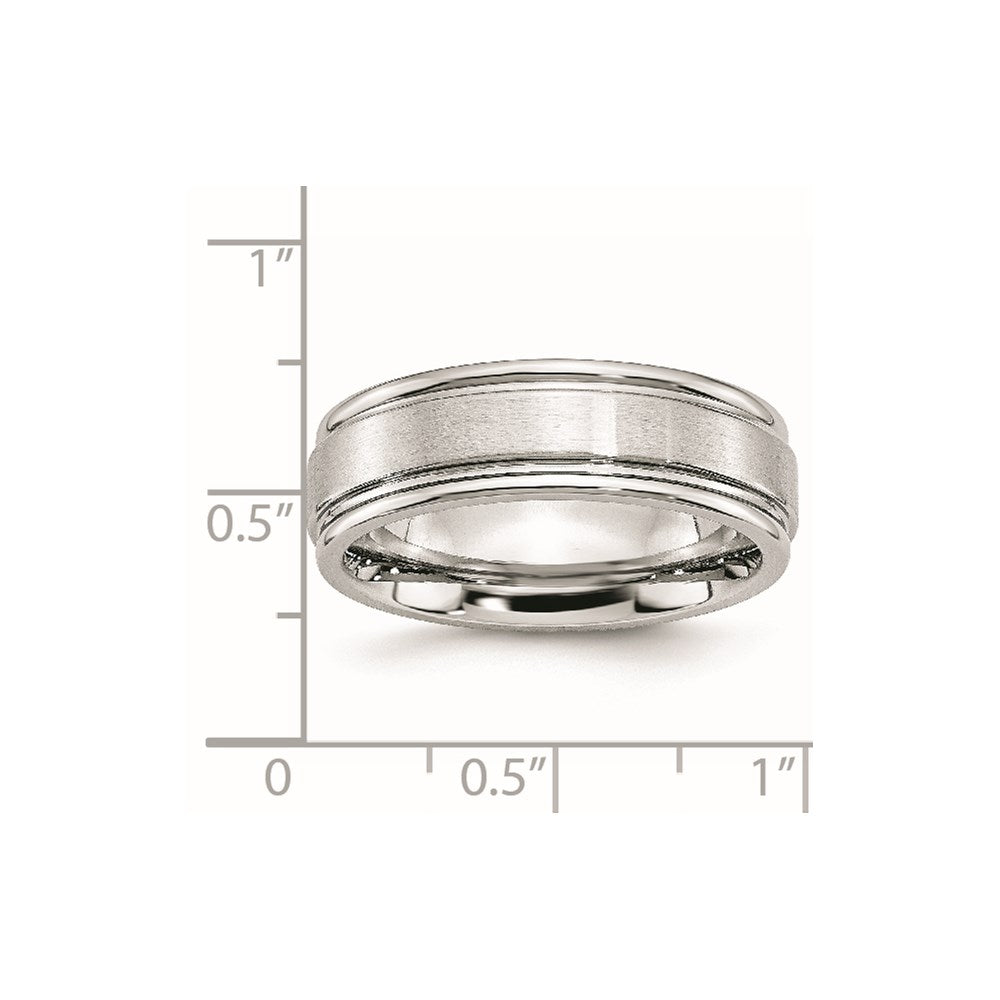 Unisex Fashion Jewelry, Chisel Brand Cobalt Satin and Polished Ridged Edge 7mm Ring Band