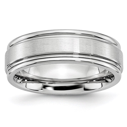 Unisex Fashion Jewelry, Chisel Brand Cobalt Satin and Polished Ridged Edge 7mm Ring Band