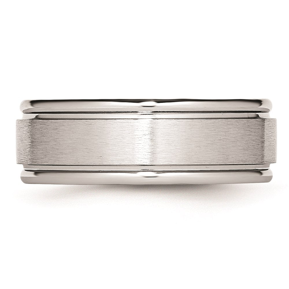 Unisex Fashion Jewelry, Chisel Brand Cobalt Satin and Polished Ridged Edge 8mm Ring Band