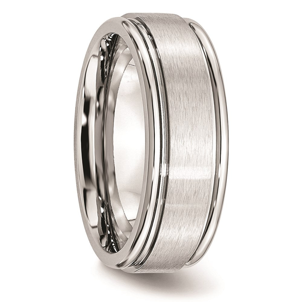 Unisex Fashion Jewelry, Chisel Brand Cobalt Satin and Polished Ridged Edge 8mm Ring Band