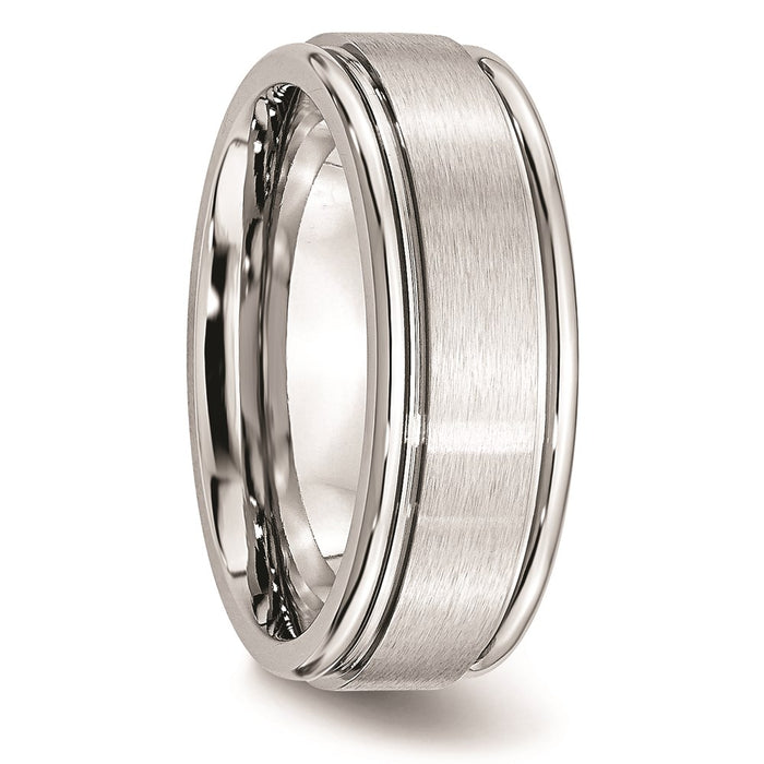 Unisex Fashion Jewelry, Chisel Brand Cobalt Satin and Polished Ridged Edge 8mm Ring Band