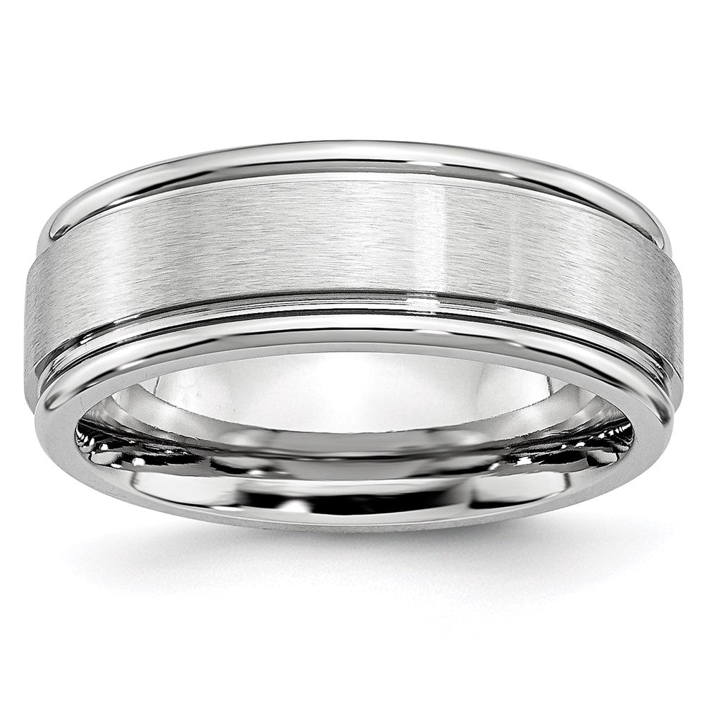 Unisex Fashion Jewelry, Chisel Brand Cobalt Satin and Polished Ridged Edge 8mm Ring Band