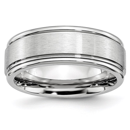 Unisex Fashion Jewelry, Chisel Brand Cobalt Satin and Polished Ridged Edge 8mm Ring Band