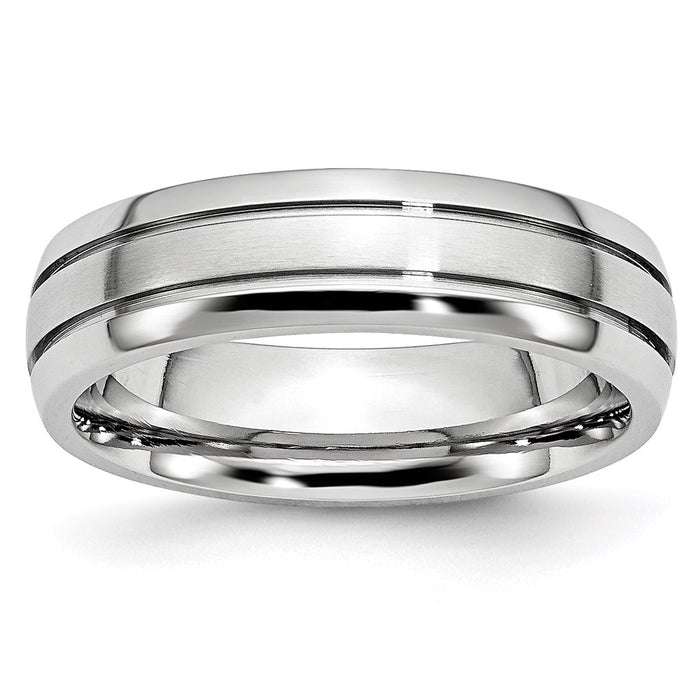 Unisex Fashion Jewelry, Chisel Brand Cobalt Polished and Satin Grooved 6mm Ring Band