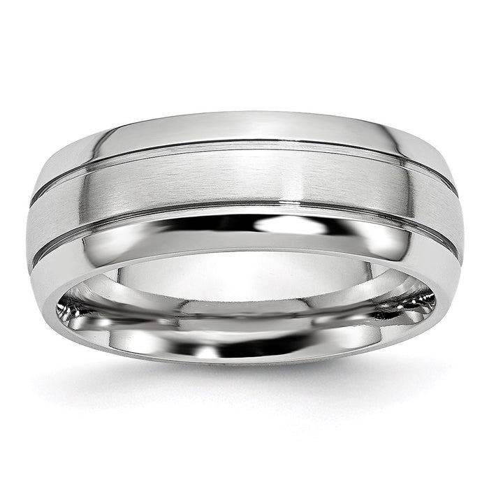 Unisex Fashion Jewelry, Chisel Brand Cobalt Polished and Satin Grooved 8mm Ring Band