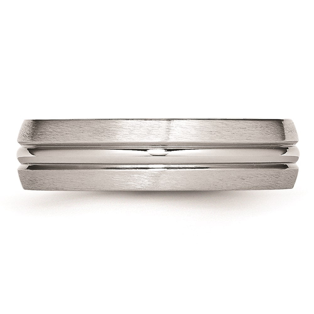Unisex Fashion Jewelry, Chisel Brand Cobalt Satin and Polished Grooved 6mm Ring Band