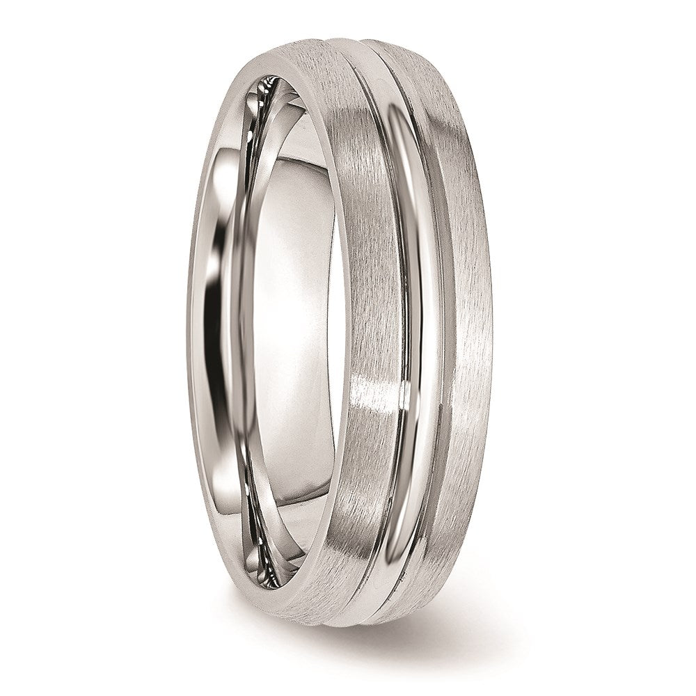 Unisex Fashion Jewelry, Chisel Brand Cobalt Satin and Polished Grooved 6mm Ring Band