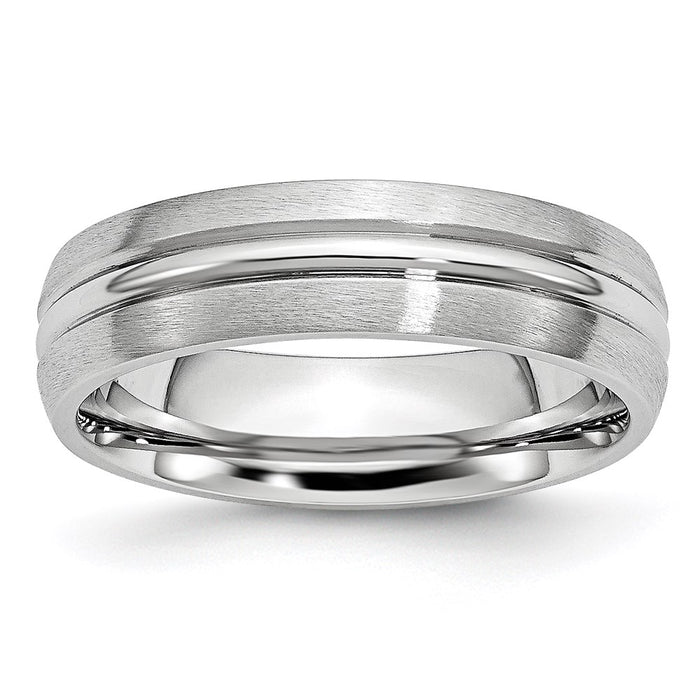Unisex Fashion Jewelry, Chisel Brand Cobalt Satin and Polished Grooved 6mm Ring Band