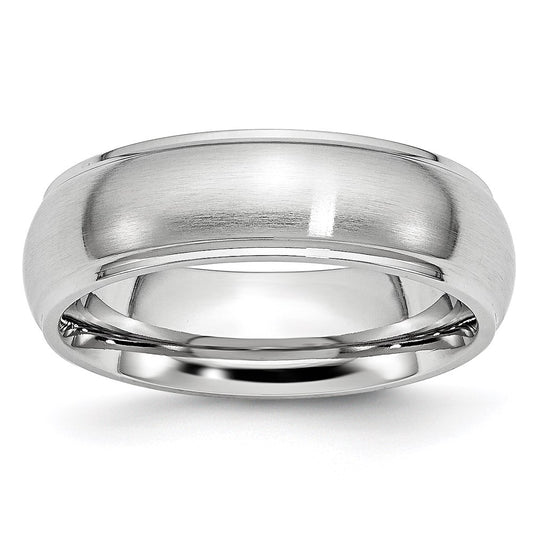 Unisex Fashion Jewelry, Chisel Brand Cobalt Satin and Polished 7mm Ridged Edge Ring Band