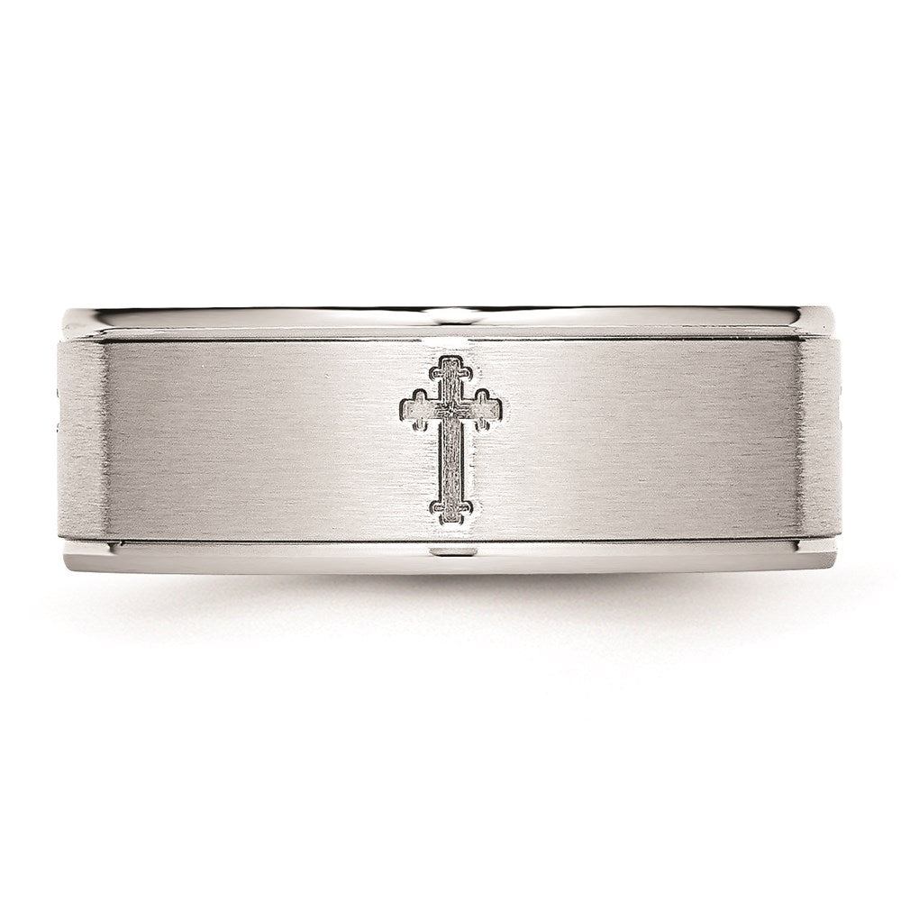 Unisex Fashion Jewelry, Chisel Brand Cobalt Satin and Polished Ridged Edge 8mm Ring Band