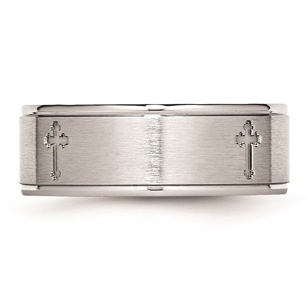 Unisex Fashion Jewelry, Chisel Brand Cobalt Satin and Polished Ridged Edge 8mm Ring Band