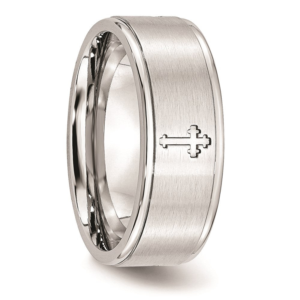 Unisex Fashion Jewelry, Chisel Brand Cobalt Satin and Polished Ridged Edge 8mm Ring Band