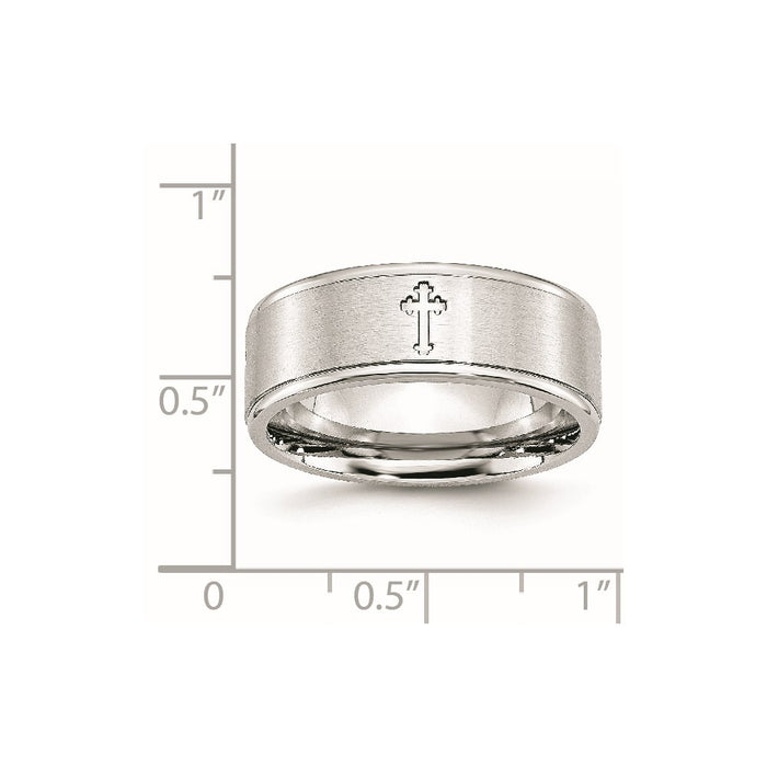 Unisex Fashion Jewelry, Chisel Brand Cobalt Satin and Polished Ridged Edge 8mm Ring Band