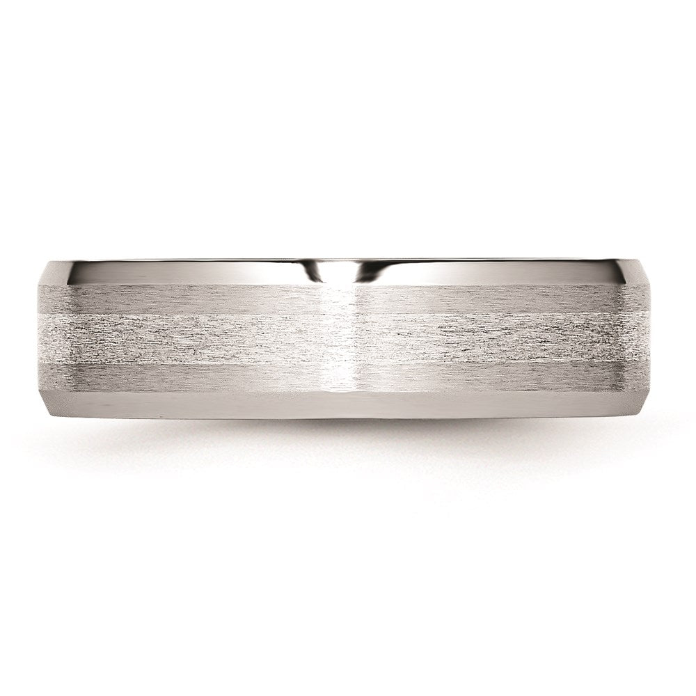 Unisex Fashion Jewelry, Chisel Brand Cobalt Sterling Silver Inlay Satin/Polished 6mm Beveled Edge Ring Band
