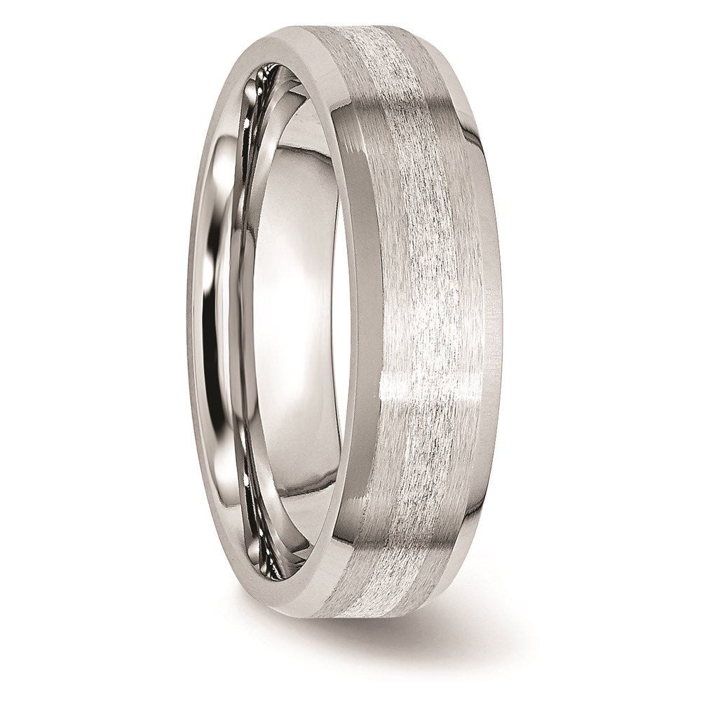 Unisex Fashion Jewelry, Chisel Brand Cobalt Sterling Silver Inlay Satin/Polished 6mm Beveled Edge Ring Band