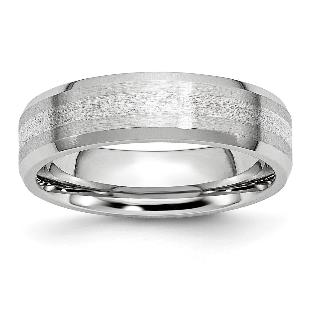 Unisex Fashion Jewelry, Chisel Brand Cobalt Sterling Silver Inlay Satin/Polished 6mm Beveled Edge Ring Band