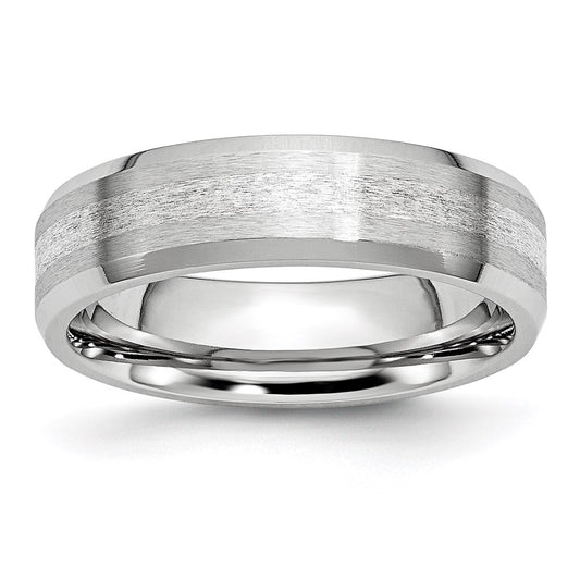 Unisex Fashion Jewelry, Chisel Brand Cobalt Sterling Silver Inlay Satin/Polished 6mm Beveled Edge Ring Band