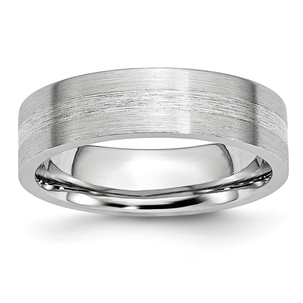 Unisex Fashion Jewelry, Chisel Brand Cobalt Sterling Silver Inlay Satin 6mm Flat Ring Band