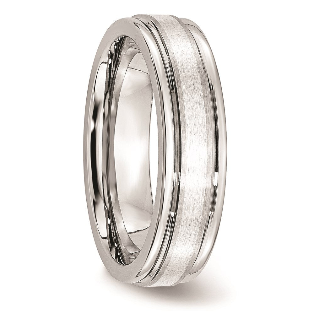 Unisex Fashion Jewelry, Chisel Brand Cobalt Sterling Silver Inlay Satin and Polished 6mm Ring Band
