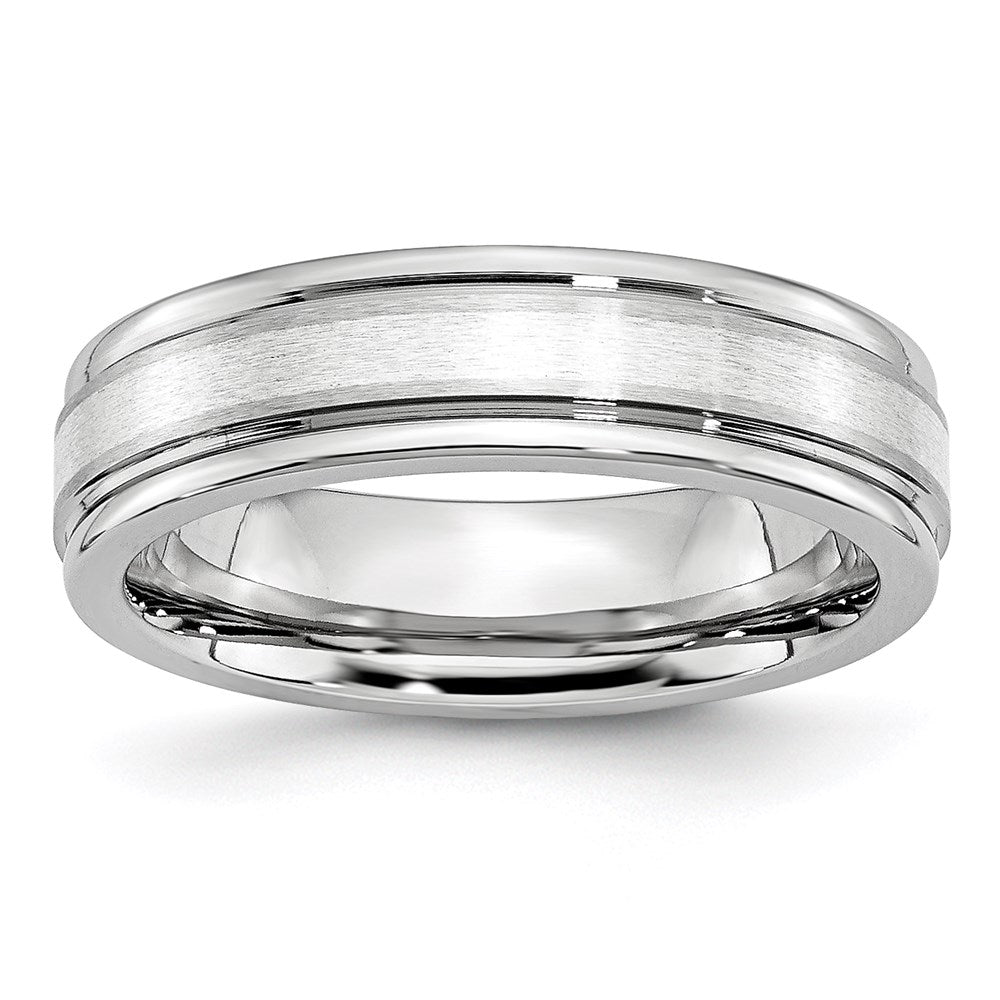 Unisex Fashion Jewelry, Chisel Brand Cobalt Sterling Silver Inlay Satin and Polished 6mm Ring Band