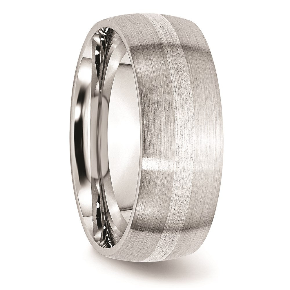 Unisex Fashion Jewelry, Chisel Brand Cobalt Sterling Silver Inlay Satin 8mm Ring Band