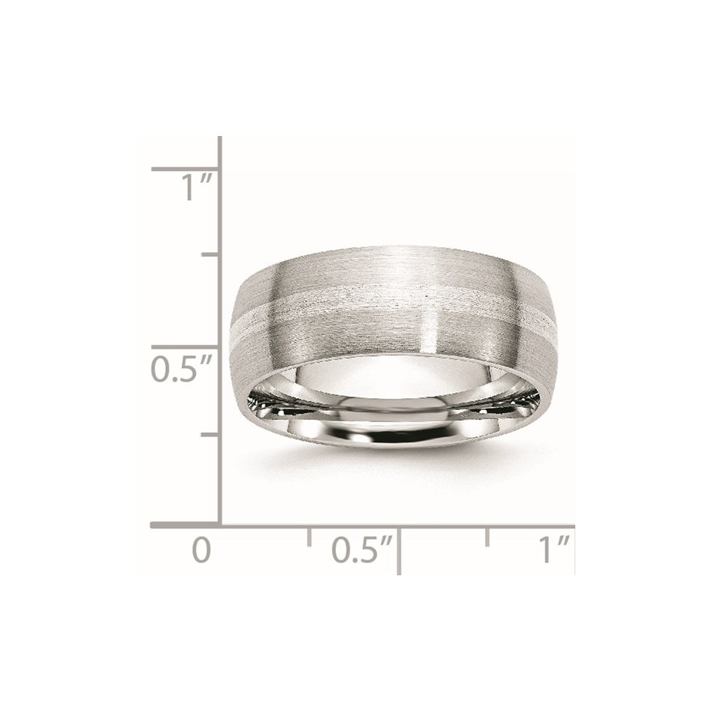 Unisex Fashion Jewelry, Chisel Brand Cobalt Sterling Silver Inlay Satin 8mm Ring Band