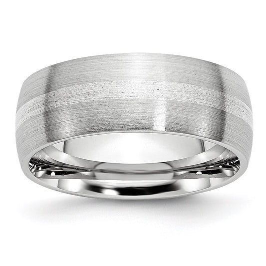 Unisex Fashion Jewelry, Chisel Brand Cobalt Sterling Silver Inlay Satin 8mm Ring Band