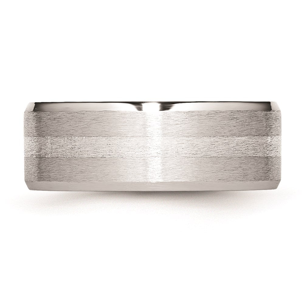 Unisex Fashion Jewelry, Chisel Brand Cobalt Sterling Silver Inlay Satin/Polished Beveled Edge 8mm Ring Band