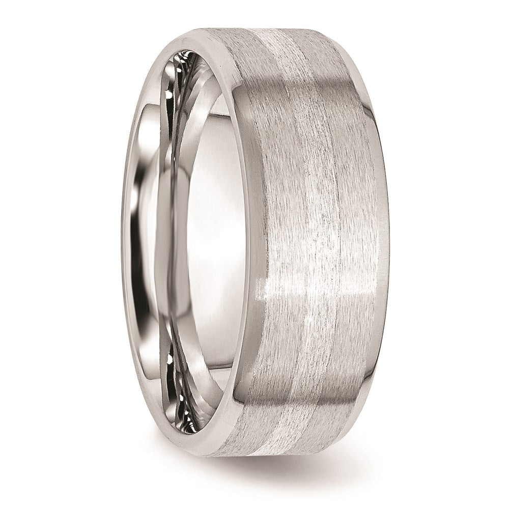 Unisex Fashion Jewelry, Chisel Brand Cobalt Sterling Silver Inlay Satin/Polished Beveled Edge 8mm Ring Band