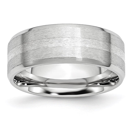 Unisex Fashion Jewelry, Chisel Brand Cobalt Sterling Silver Inlay Satin/Polished Beveled Edge 8mm Ring Band