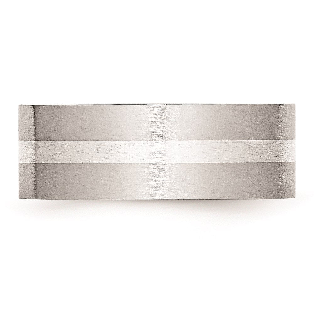Unisex Fashion Jewelry, Chisel Brand Cobalt Sterling Silver Inlay Satin 8mm Flat Ring Band