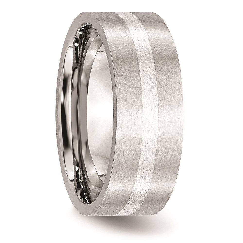 Unisex Fashion Jewelry, Chisel Brand Cobalt Sterling Silver Inlay Satin 8mm Flat Ring Band