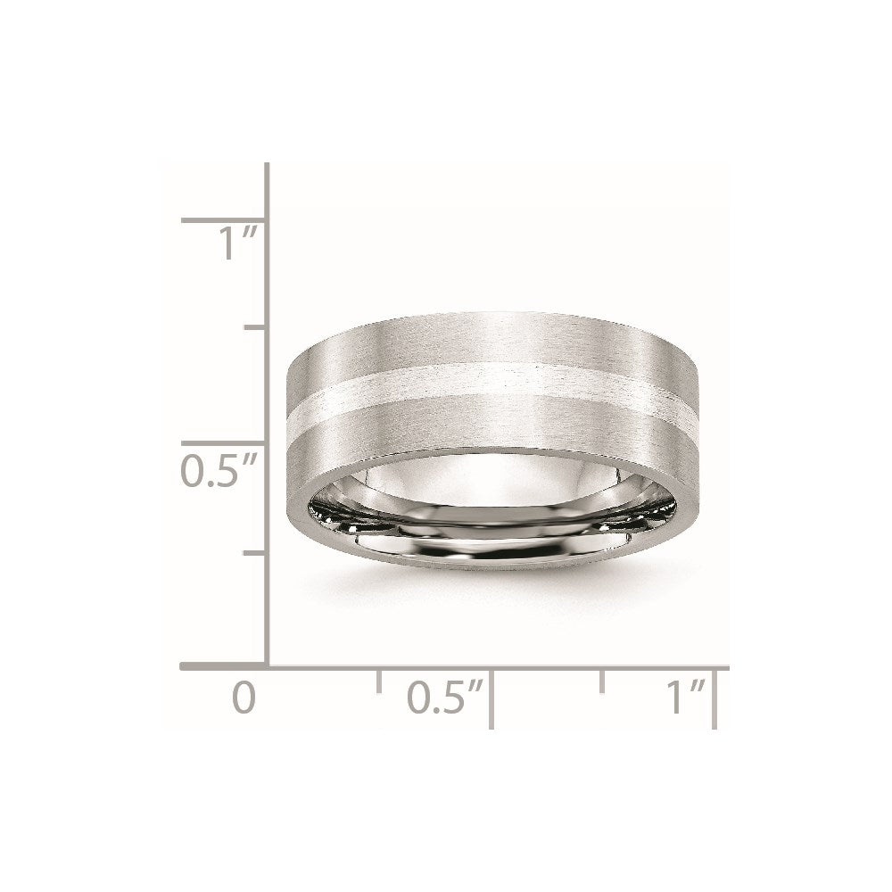 Unisex Fashion Jewelry, Chisel Brand Cobalt Sterling Silver Inlay Satin 8mm Flat Ring Band