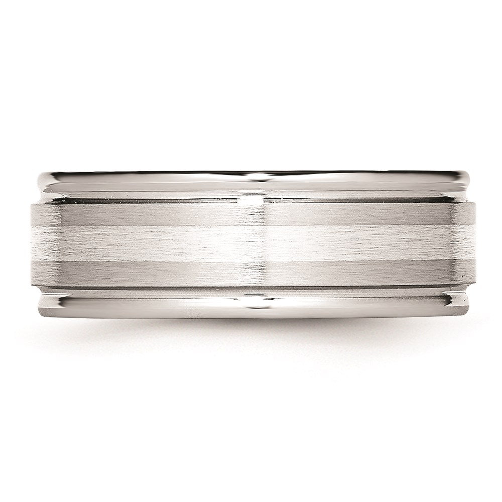 Unisex Fashion Jewelry, Chisel Brand Cobalt Sterling Silver Inlay Satin and Polished 8mm Ring Band