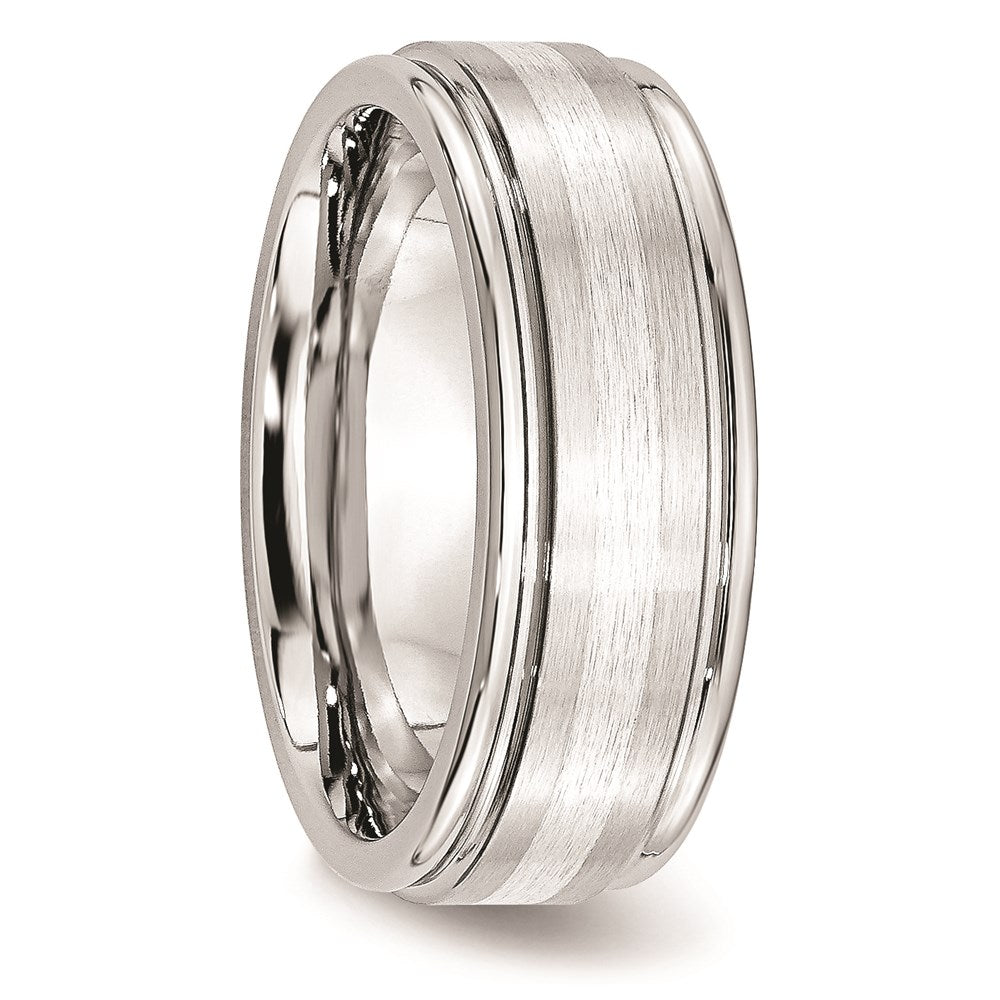 Unisex Fashion Jewelry, Chisel Brand Cobalt Sterling Silver Inlay Satin and Polished 8mm Ring Band