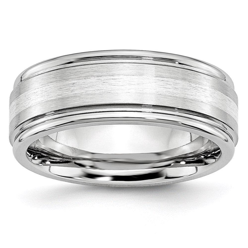 Unisex Fashion Jewelry, Chisel Brand Cobalt Sterling Silver Inlay Satin and Polished 8mm Ring Band