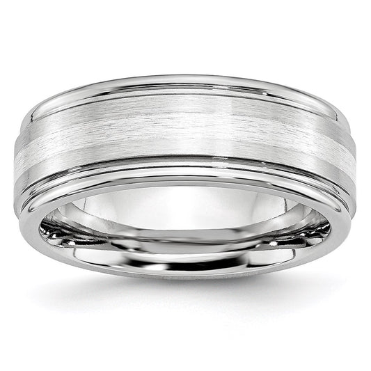 Unisex Fashion Jewelry, Chisel Brand Cobalt Sterling Silver Inlay Satin and Polished 8mm Ring Band