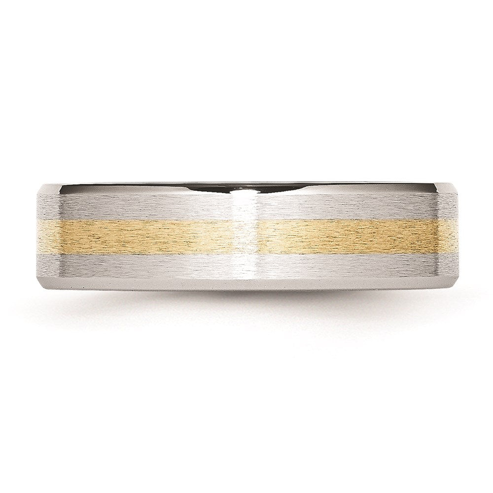 Unisex Fashion Jewelry, Chisel Brand Cobalt 14k Gold Inlay Satin and Polished 6mm Ring Band